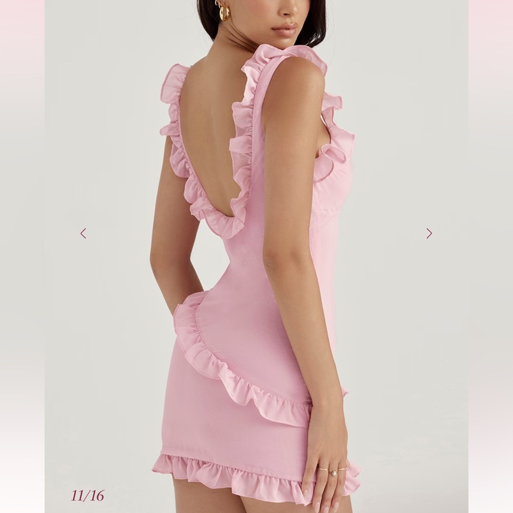 HOUSE OF CB Tania Pink Quartz Ruffle Mini Dress